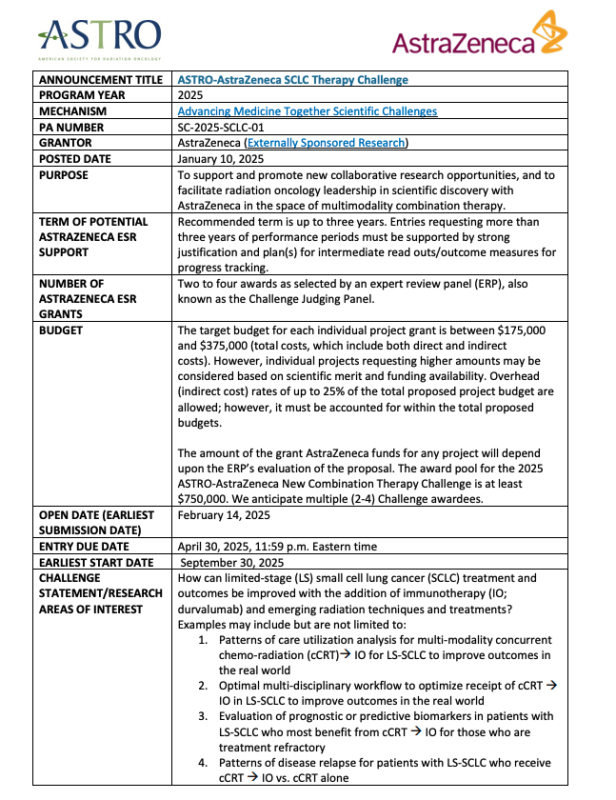 Percy Lee: Call for proposal-challenge for improving outcomes for LS-SCLC integration radiation