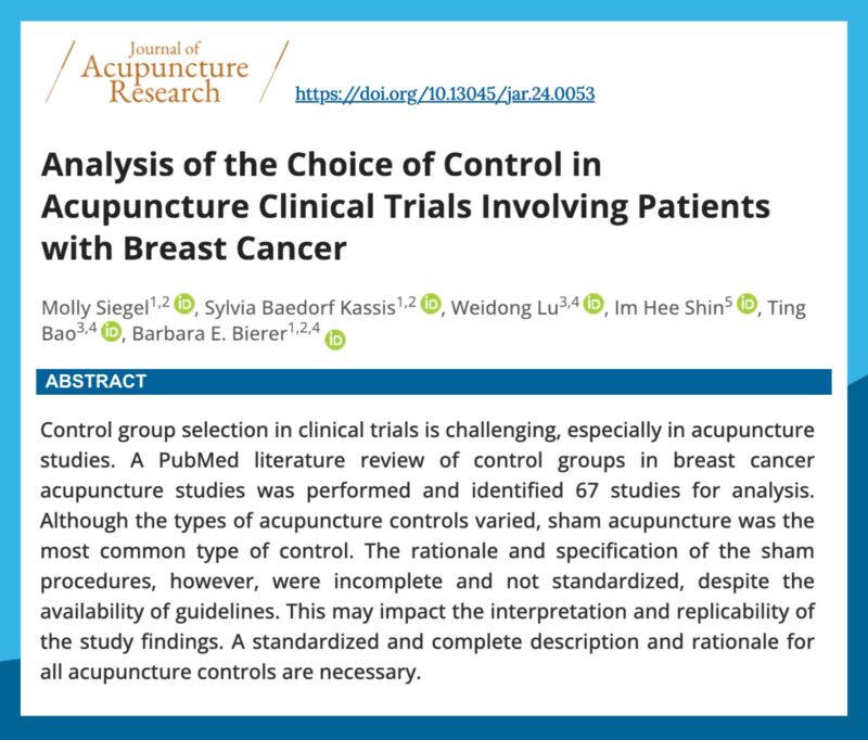 Control choice in acupuncture clinical trials involving patients with breast cancer by Barbara Bierer et al.