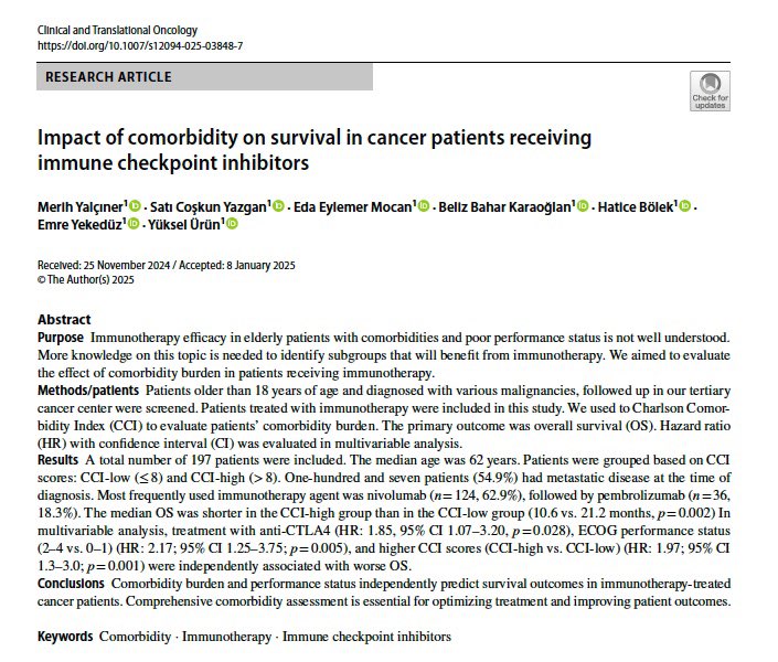 Yüksel Ürün: The impact of comorbidities on survival in cancer patients receiving ICIs