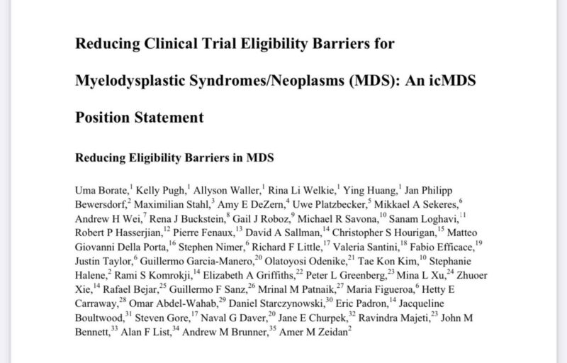 Amer Zeidan: Reducing Clinical Trial Eligibility Barriers for Myelodysplastic Syndromes/Neoplasms