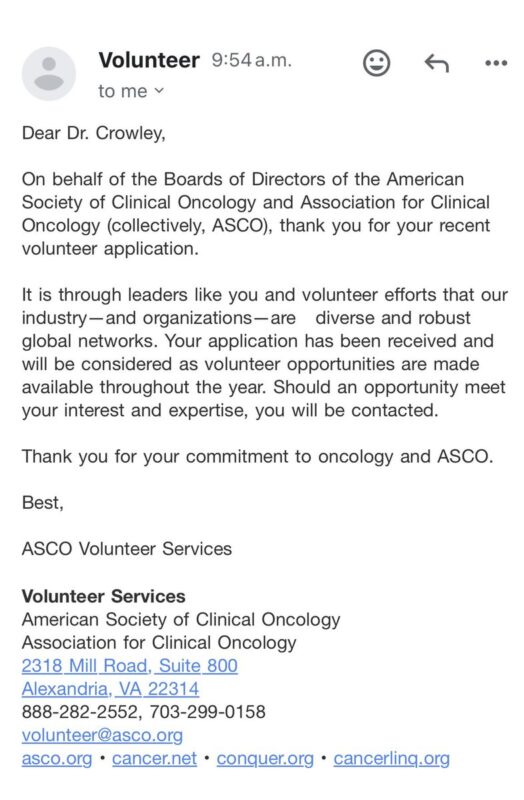 Fionnuala Crowley: Submitted my ASCO volunteer application for 2025