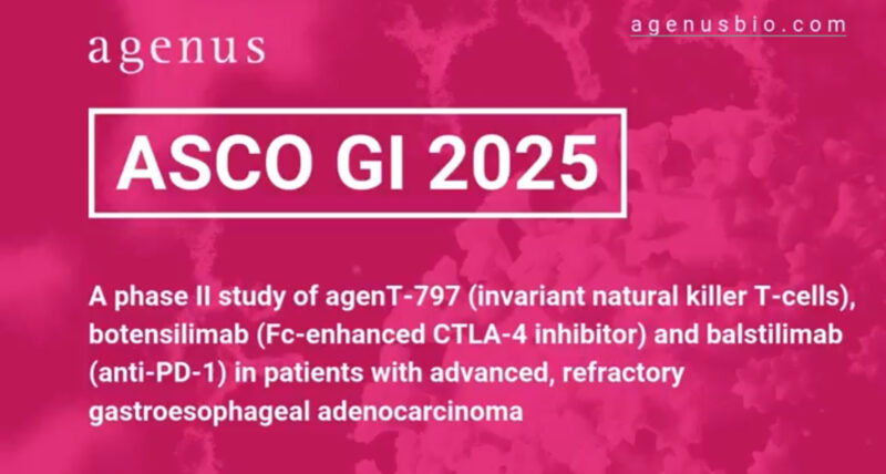 Agenus will be presenting new data on BOT/BAL at ASCO GI 2025
