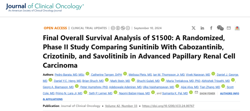 Final Overall Survival Analysis of S1500 on Advanced Papillary Renal Cell Carcinoma by Pedro Barata et al.