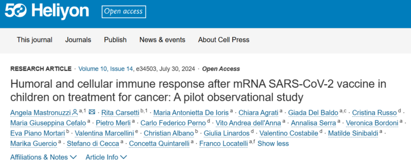 Angela Mastronuzzi: Humoral and cellular immune response after mRNA SARS-CoV-2 vaccine in children on treatment for cancer