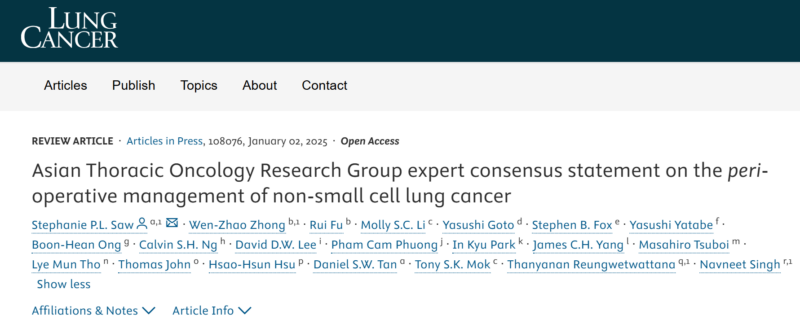 Expert consensus statement on the peri-operative management of NSCLC by Stephanie Saw et al.