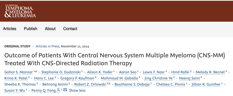 Outcome of Patients With CNS Multiple Myeloma Treated With CNS-Directed XRT by Gohar Manzar et al.