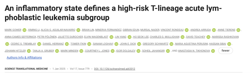 Identifying a high-risk type of T-ALL by Mark Gower et al. - Princess Margaret Cancer Centre Research