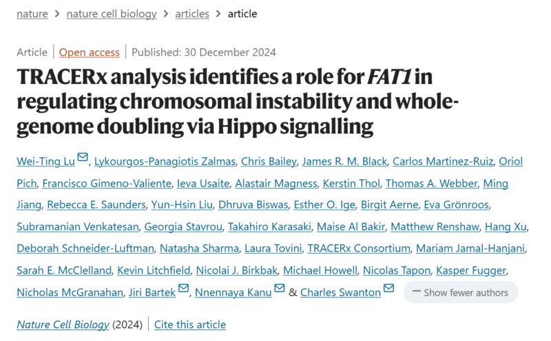 Analyses of data from the TRACERx cohort of Lung Cancer patients - Nature Cell Biology