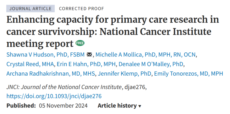 Office of Cancer Survivorship’s recent Enhancing capacity for primary care research in cancer survivorship