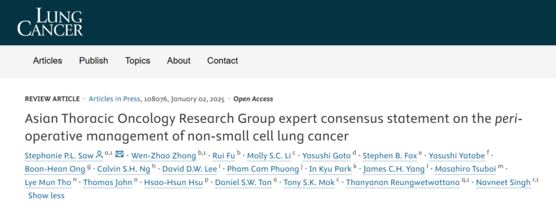 Hidehito Horinouchi: ATORG expert consensus statement on the peri-operative management of NSCLC