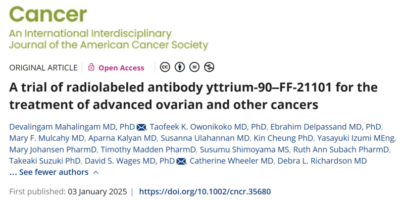 A trial of radiolabeled antibody yttrium-90–FF-21101 for the treatment of advanced ovarian and other cancers