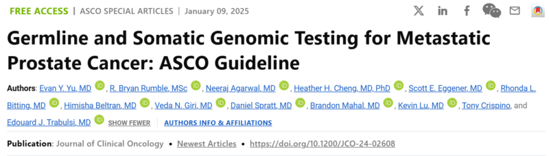 Germline and Somatic Genomic Testing for Metastatic Prostate Cancer: ASCO Guideline