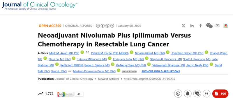 Neoadjuvant Nivolumab Plus Ipilimumab Versus Chemotherapy in Resectable Lung Cancer