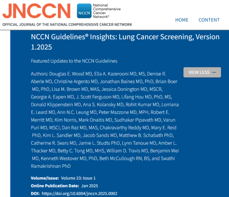 NCCN Guidelines Insights: Lung Cancer Screening, Version 1.2025