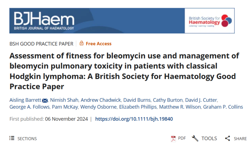 Assessment of fitness for bleomycin use and management of bleomycin pulmonary toxicity in patients with classical HL