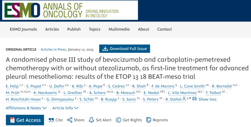 Bevacizumab and carboplatin-pemetrexed chemotherapy with or without atezolizumab in pleural mesothelioma