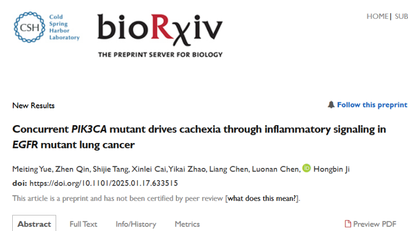 Concurrent PIK3CA mutant drives cachexia through inflammatory signaling in EGFR mutant lung cancer