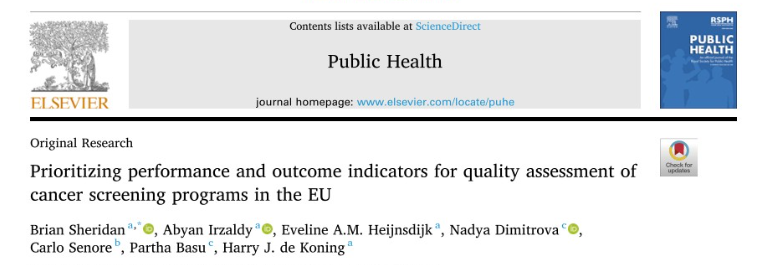 Partha Basu: Our latest publication listing the cancer screening indicators which reached consensus among EU experts