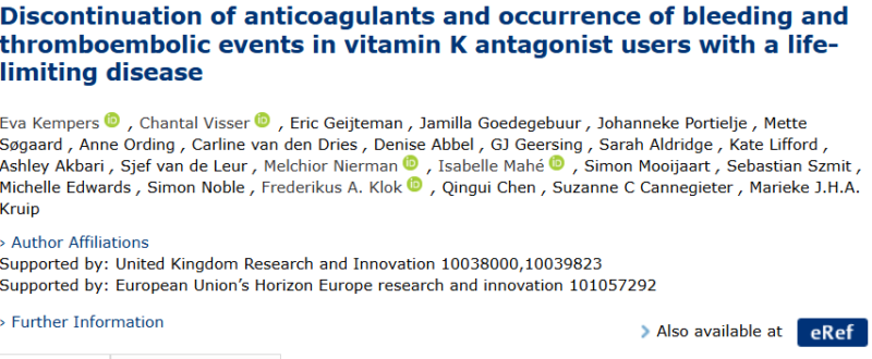 Occurrence of bleeding and thromboembolic events in vitamin K antagonist users with a life-limiting disease