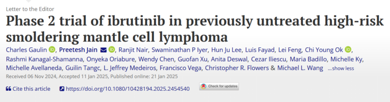 Charles Gaulin: Phase 2 trial of ibrutinib in previously untreated high-risk smoldering mantle cell lymphoma