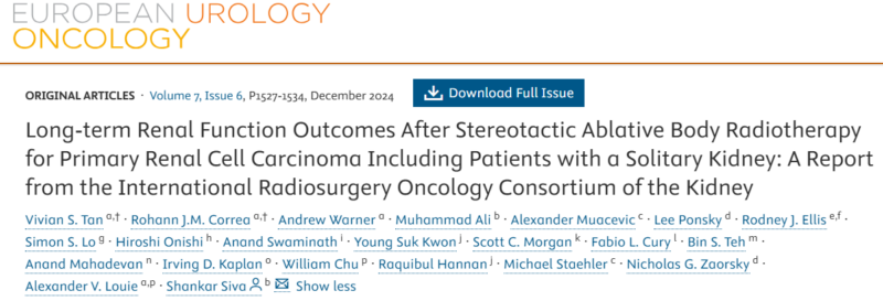 Long-term renal function after SABR for primary RCC, including solitary kidney patients by Vivian Tan et al.