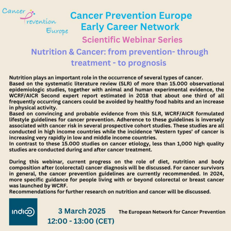 Registration is open for the second Scientific Webinar Series: Cancer Prevention Europe - IARC/WHO