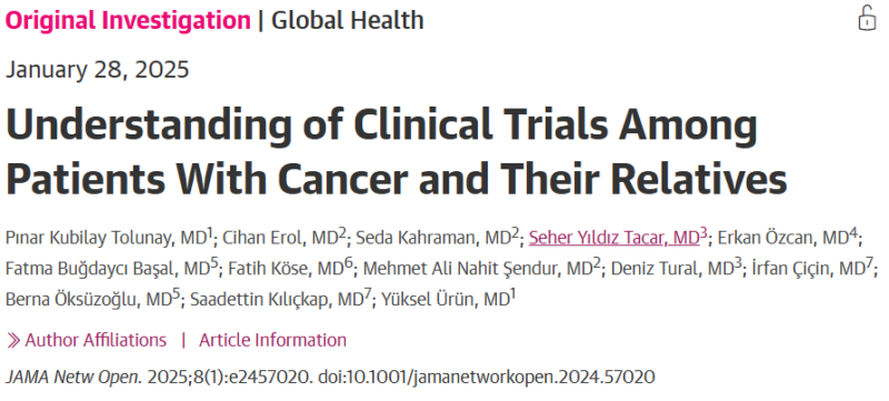 Yüksel Ürün: Understanding of Clinical Trials Among Patients With Cancer and Their Relatives