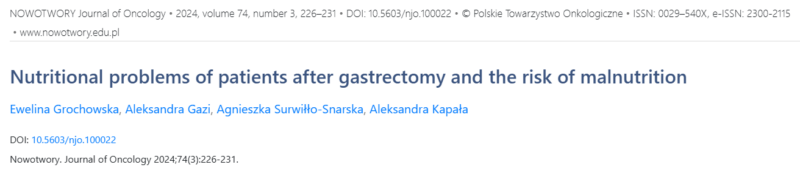 Aleksandra Kapała: Nutritional problems of patients after gastrectomy and the risk of malnutrition