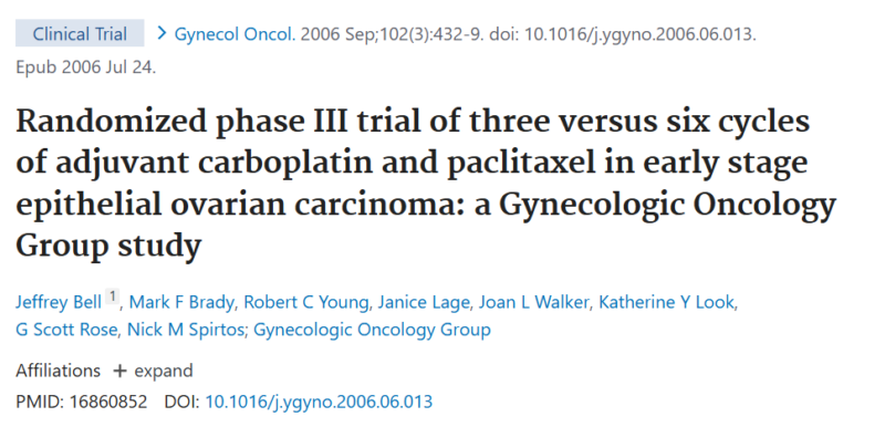 Randomized phase III trial of adjuvant carboplatin and paclitaxel in epithelial ovarian cancer