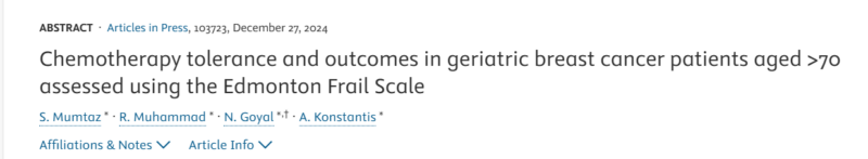 Apostolos Konstantis: Chemotherapy tolerance and outcomes in geriatric breast cancer patients