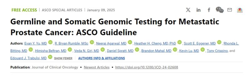 Germline and Somatic Genomic Testing for Metastatic Prostate Cancer