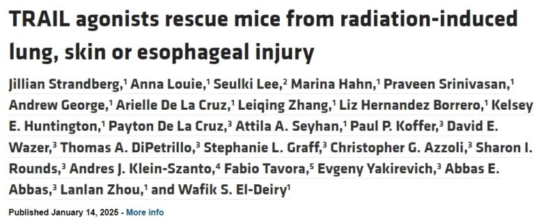 Wafik S. El-Deiry: TRAIL agonists rescue mice from radiation-induced lung, skin or esophageal injury