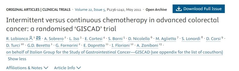 Intermittent versus continuous chemotherapy in advanced colorectal cancer