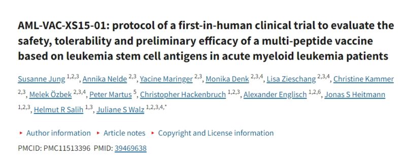 Evaluating safety, tolerability and preliminary efficacy of a multi-peptide vaccine based on leukemia stem cell antigens