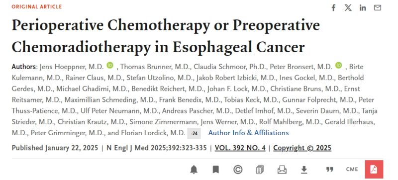 Perioperative Chemotherapy or Preoperative Chemoradiotherapy in Esophageal Cancer