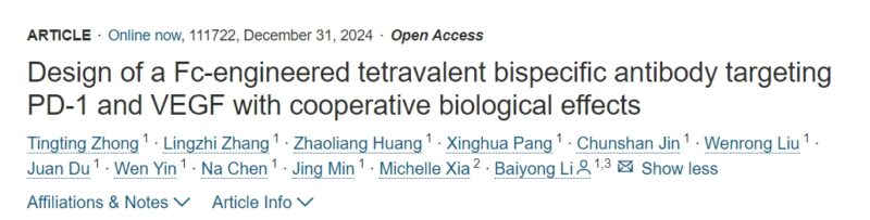 Design of a Fc-engineered tetravalent bispecific antibody targeting PD-1 and VEGF with cooperative biological effects