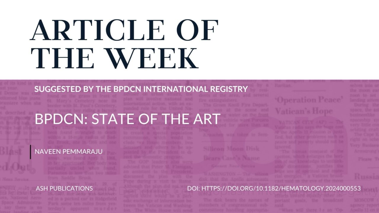 Article of the Week, Suggested by the BPDCN International Registry