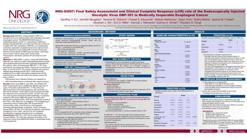 Safety and cCR of Chemoradiation with OBP-301 in Inoperable Esophageal Cancer