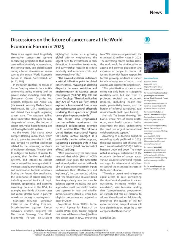 Françoise Meunier: Discussions on the future of cancer care at the World Economic Forum