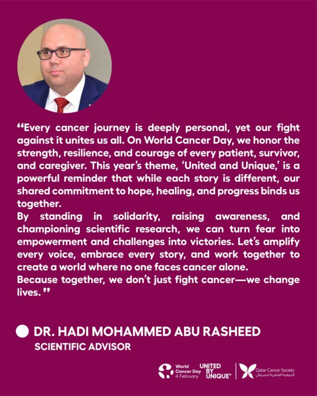 The staff of the Qatar Cancer Society unite with one message: supporting patients and those affected