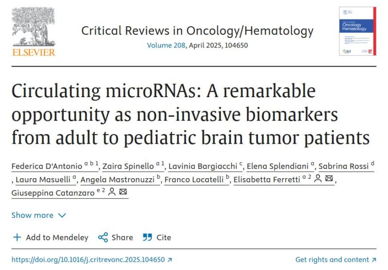 Angela Mastronuzzi: Circulating microRNAs as non-invasive biomarkers from adult to pediatric brain tumor patients