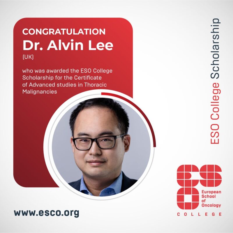 Alvin Lee was awarded the ESO College Scholarship for the Certificate of Advanced Studies in Thoracic Malignancies