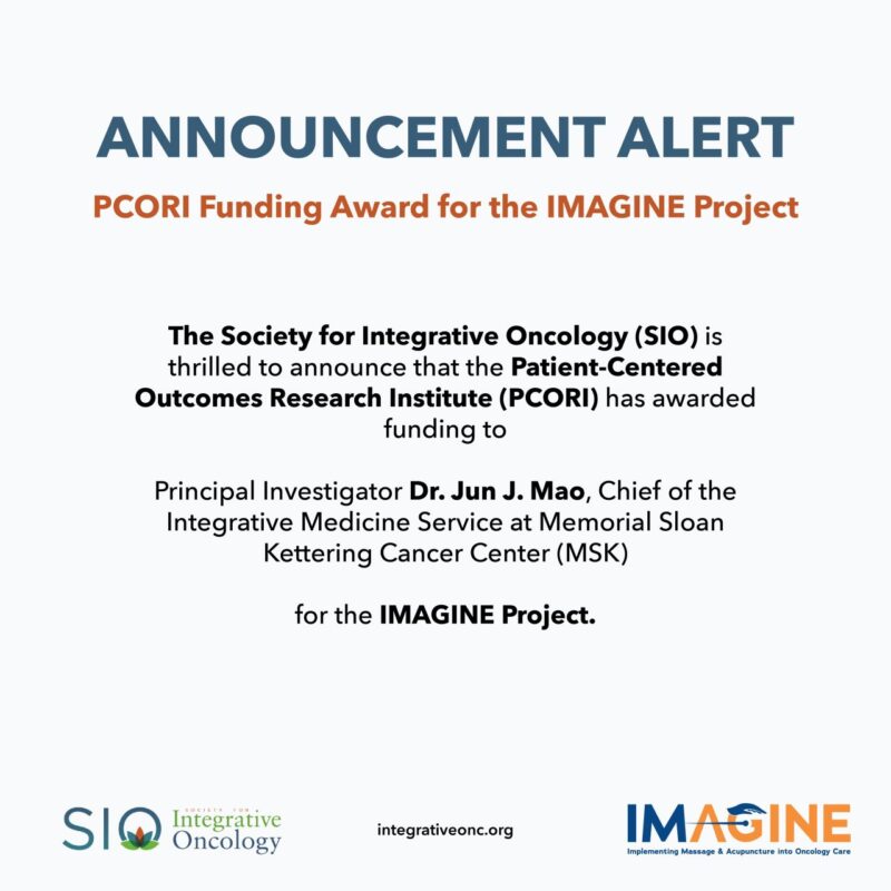 SIO announced the PCORI funding award to Jun. J. Mao