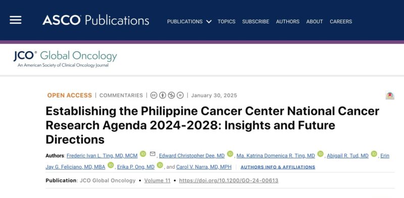 Edward Christopher Dee: Philippine Cancer Center National Cancer Research Agenda