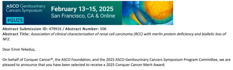 Emre Yekedüz: Our study on merlin-loss RCC has been awarded Conquer Cancer "Merit Award"