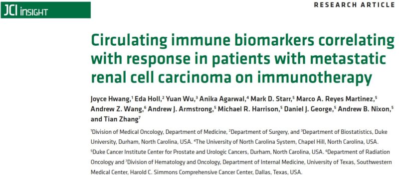 Tian Zhang: Our latest paper on circulating immune biomarkers for metastatic kidney cancer