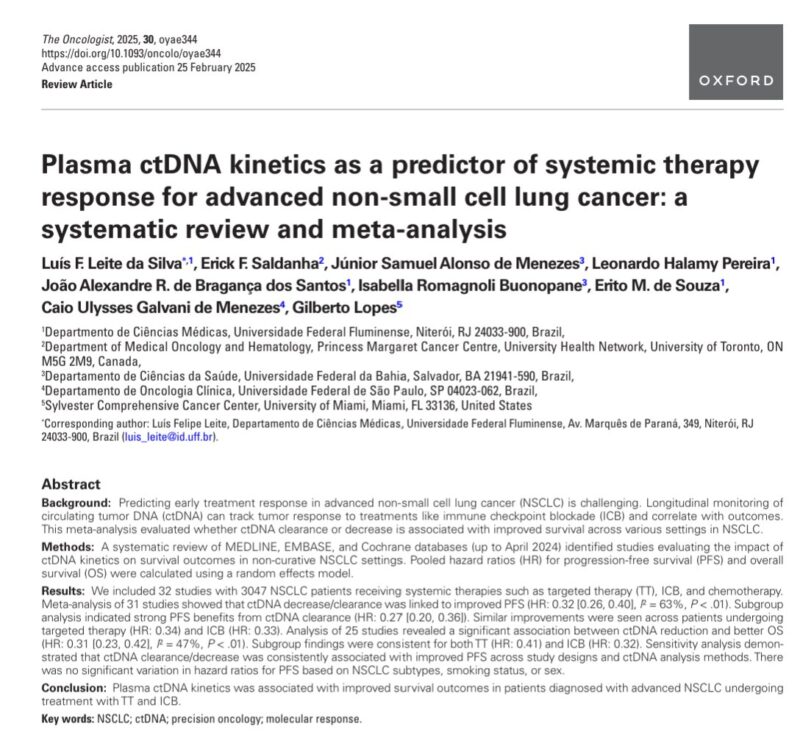 Gilberto Lopes: ctDNA decrease and clearance are associated with PFS and OS in lung cancer