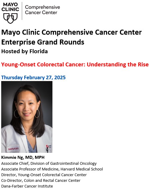 Kimmie Ng: Honored to be invited to give grandrounds at Mayo Clinic Comprehensive Cancer Center