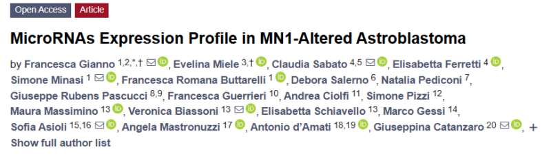 Angela Mastronuzzi: MicroRNAs Expression Profile in MN1-Altered Astroblastoma