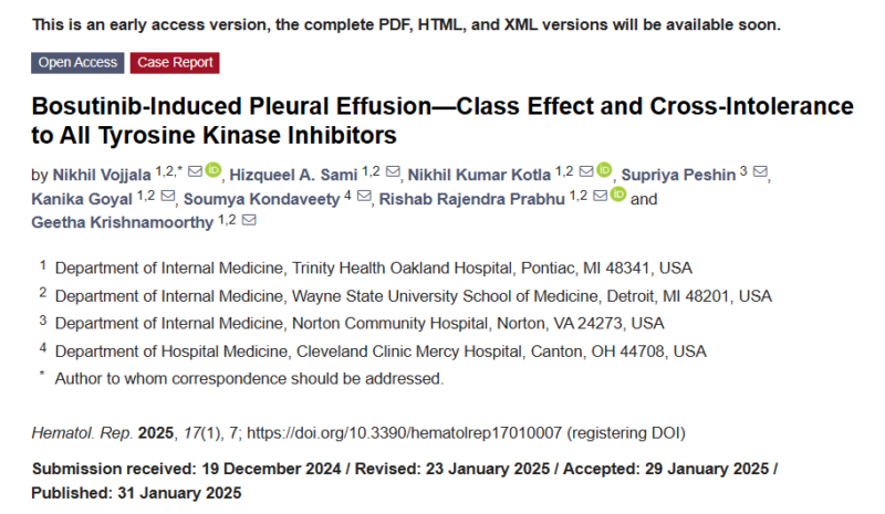 Supriya Peshin: Bosutinib-induced pleural effusion - class effect and cross-intolerance to all TKIs